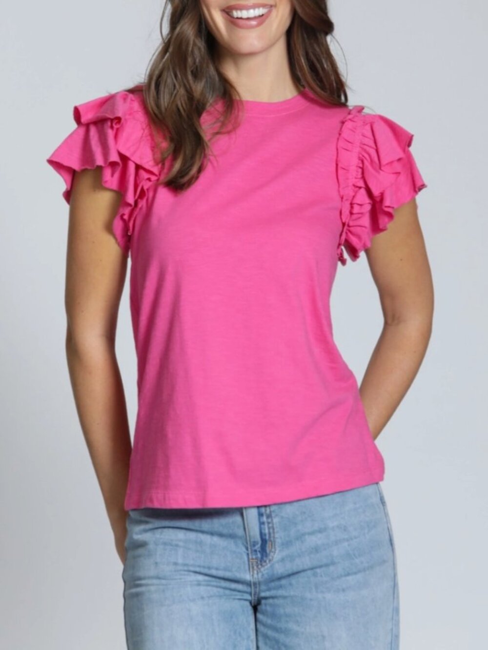 APNY Ruffle Cap Sleeve Tee Women's XL